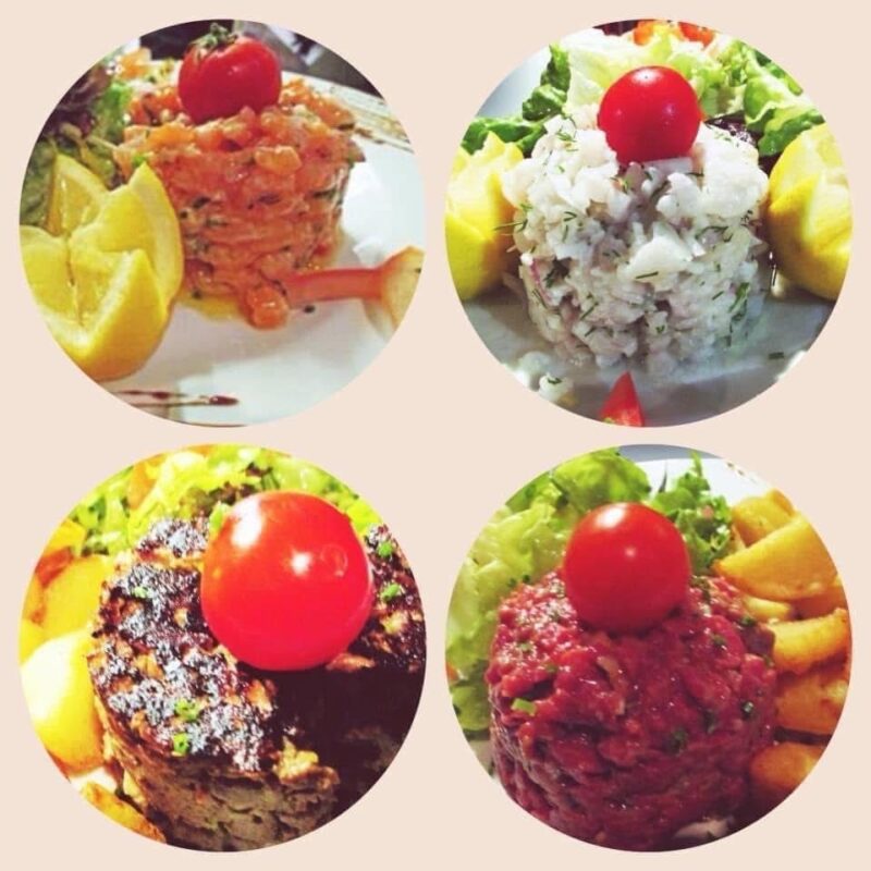 Quatre plats signatures du restaurant Au Petit Zinc à Lyon présentés côte à côte