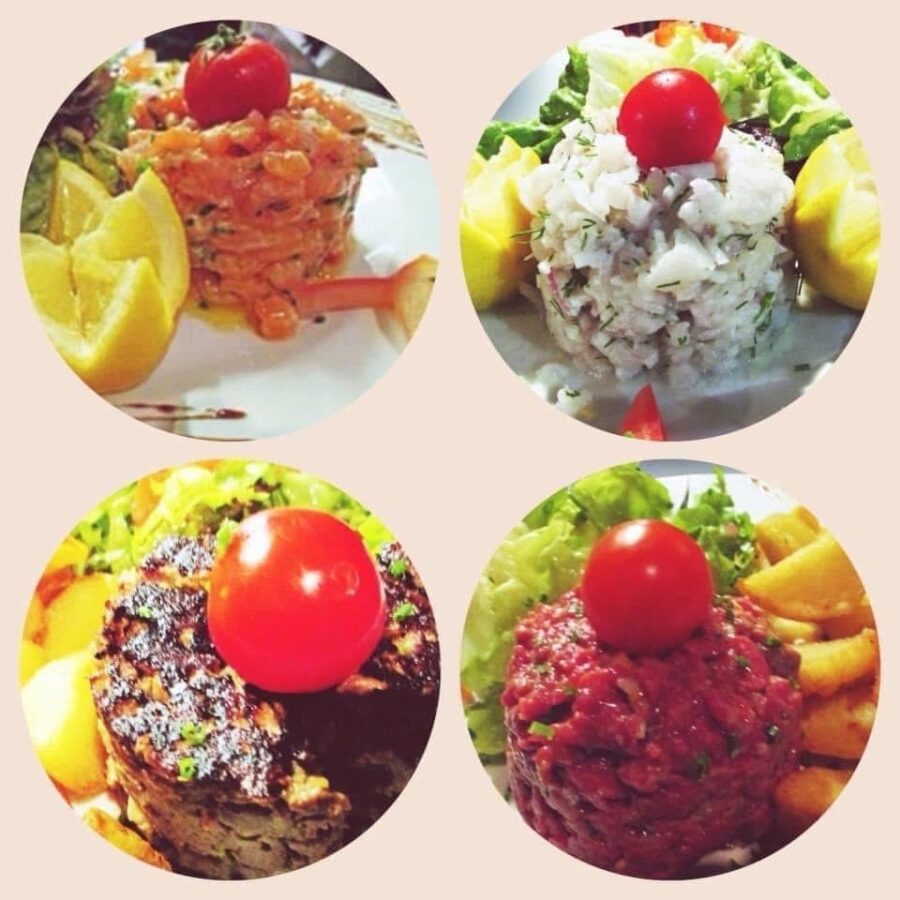 Quatre plats signatures du restaurant Au Petit Zinc à Lyon présentés côte à côte